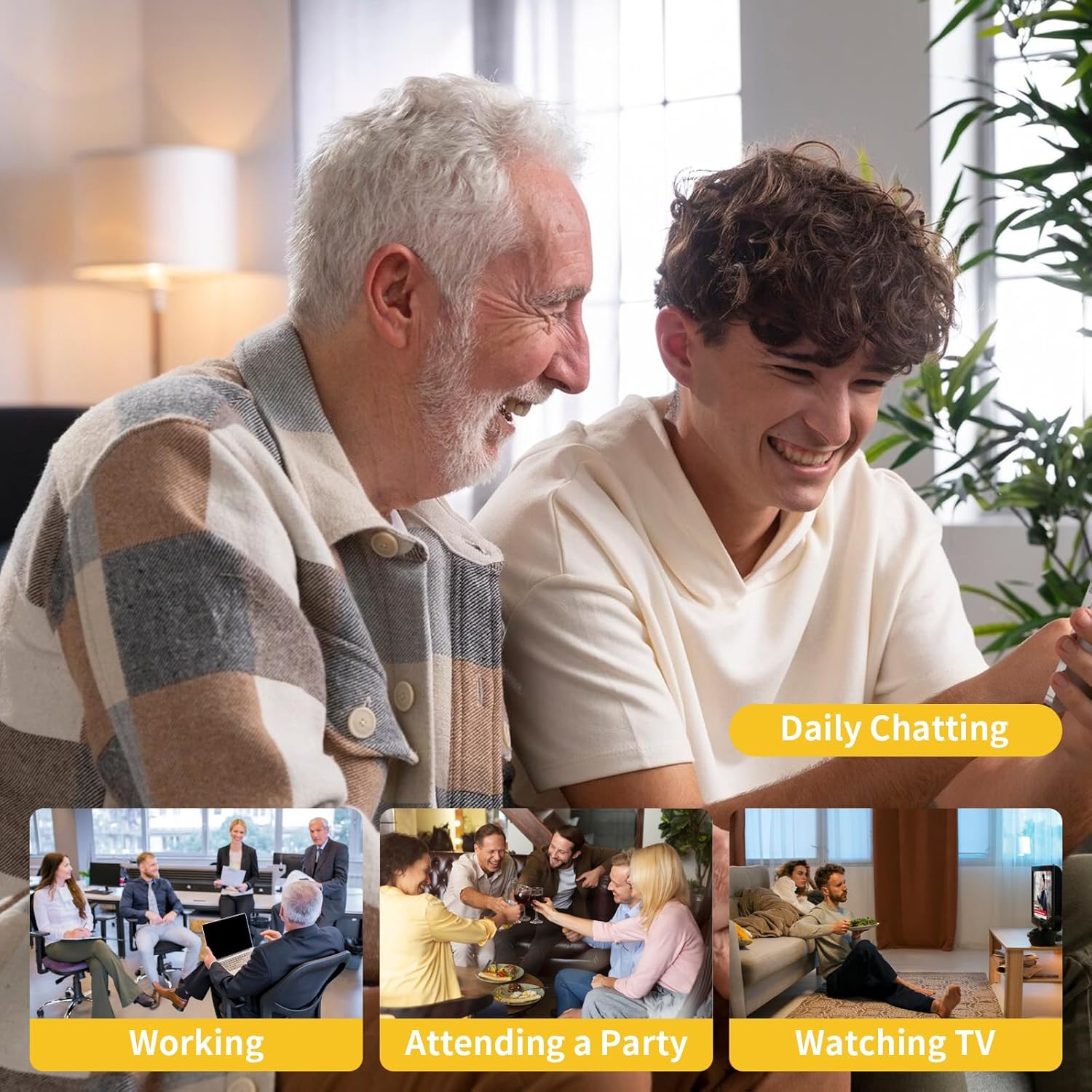 Grandfather and grandson laughing together